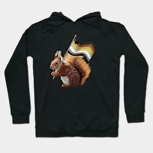 A Red Squirrel with a Gay Bear Pride Flag Hoodie